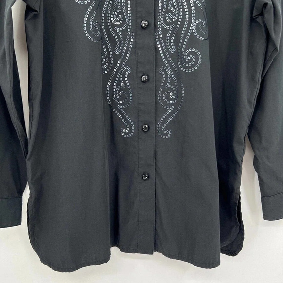 Bob Mackie Wearable Art Black Long Sleeve Button Up Sequin Design Women's Small - Picture 3 of 7